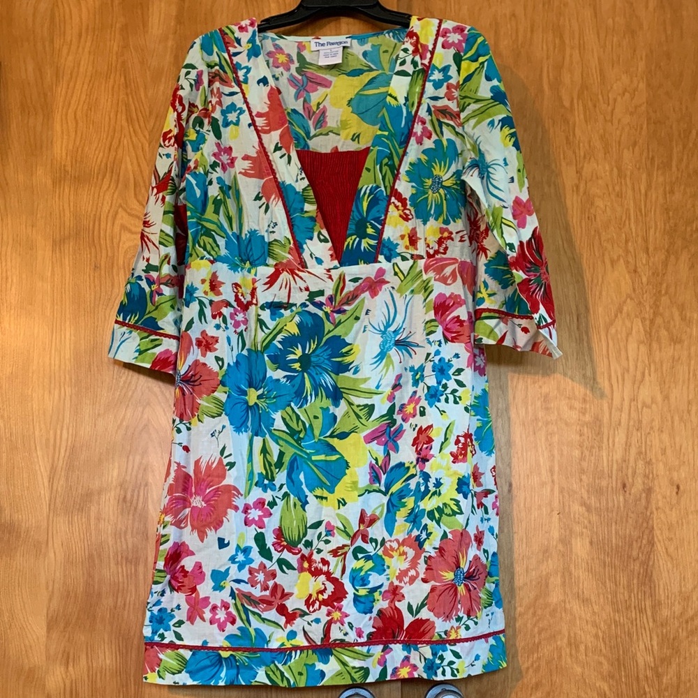 The Paragon 100% Cotton Floral Tunic Dress Bohemian Beach White Lotus Vibes Sz L